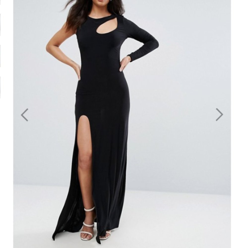 Black Spliced Maxi Dress With Thigh Split NEW